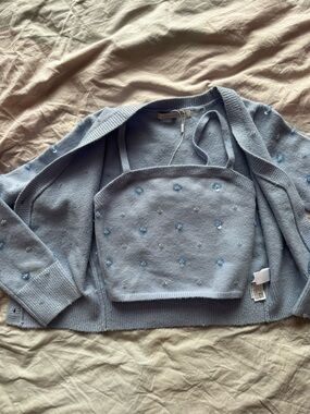 Endless Rose baby Blue Beaded Cardigan & Crop Top Set S XS Brand New